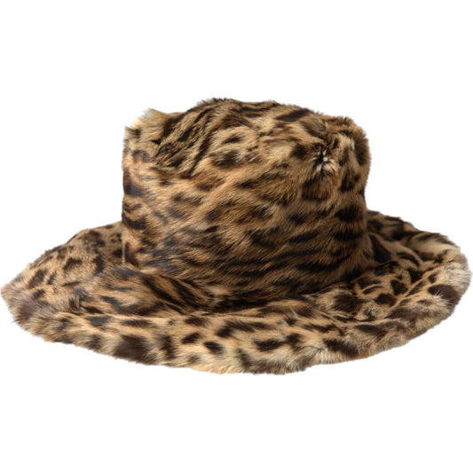 Brown Leopard Fur Women Bucket Hat