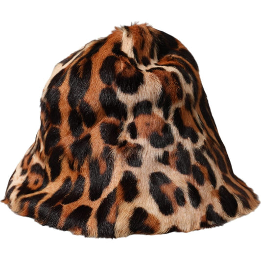 Brown Leopard Fur Women Bucket Hat