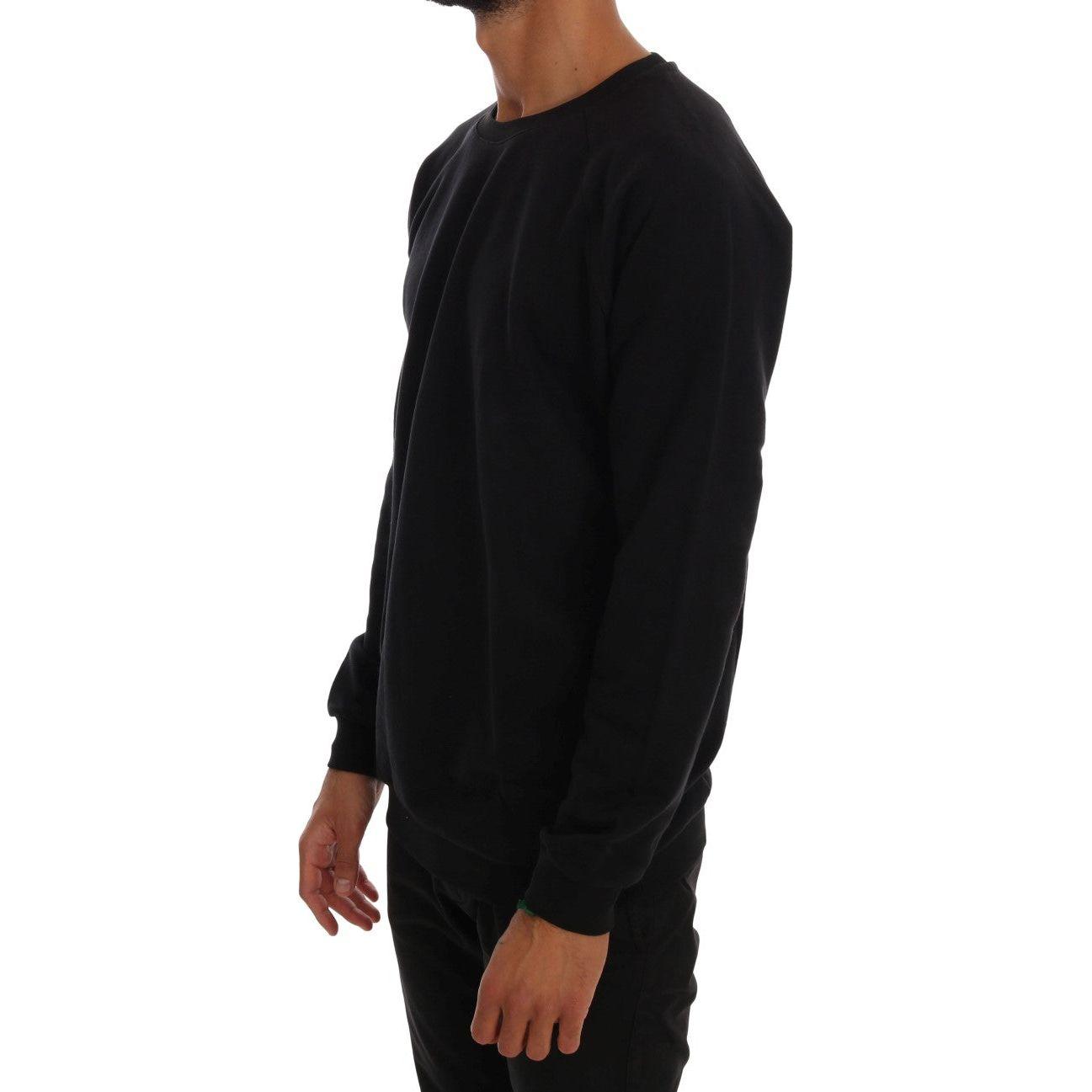 Daniele Alessandrini Elegant Black Cotton Crewneck Sweater Daniele Alessandrini