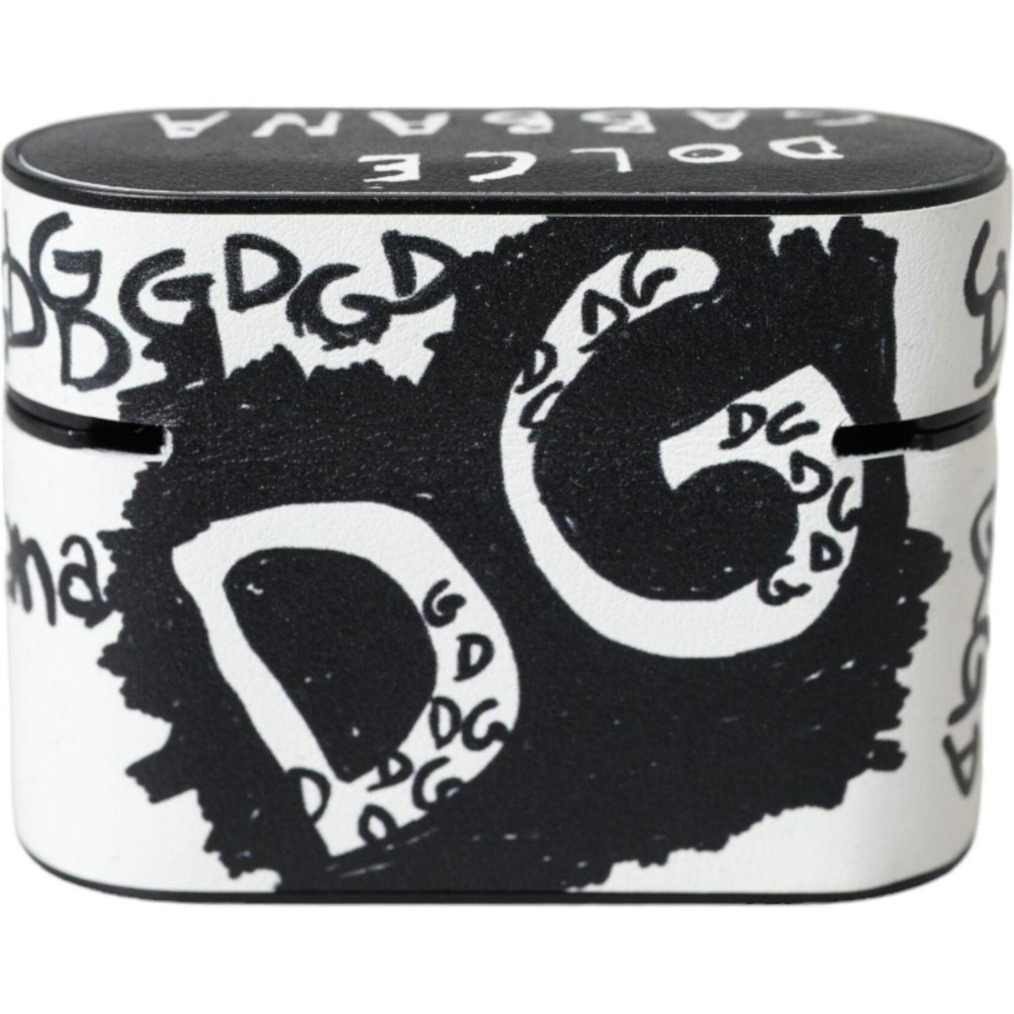 Dolce & Gabbana Black White Leather Scribble Embossed Logo Airpods Case Dolce & Gabbana