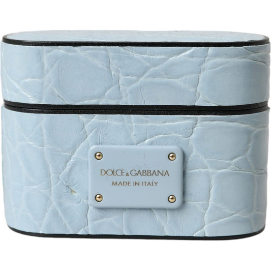 Dolce & Gabbana Light Blue Leather Metal Logo Plaque Airpods Case Dolce & Gabbana