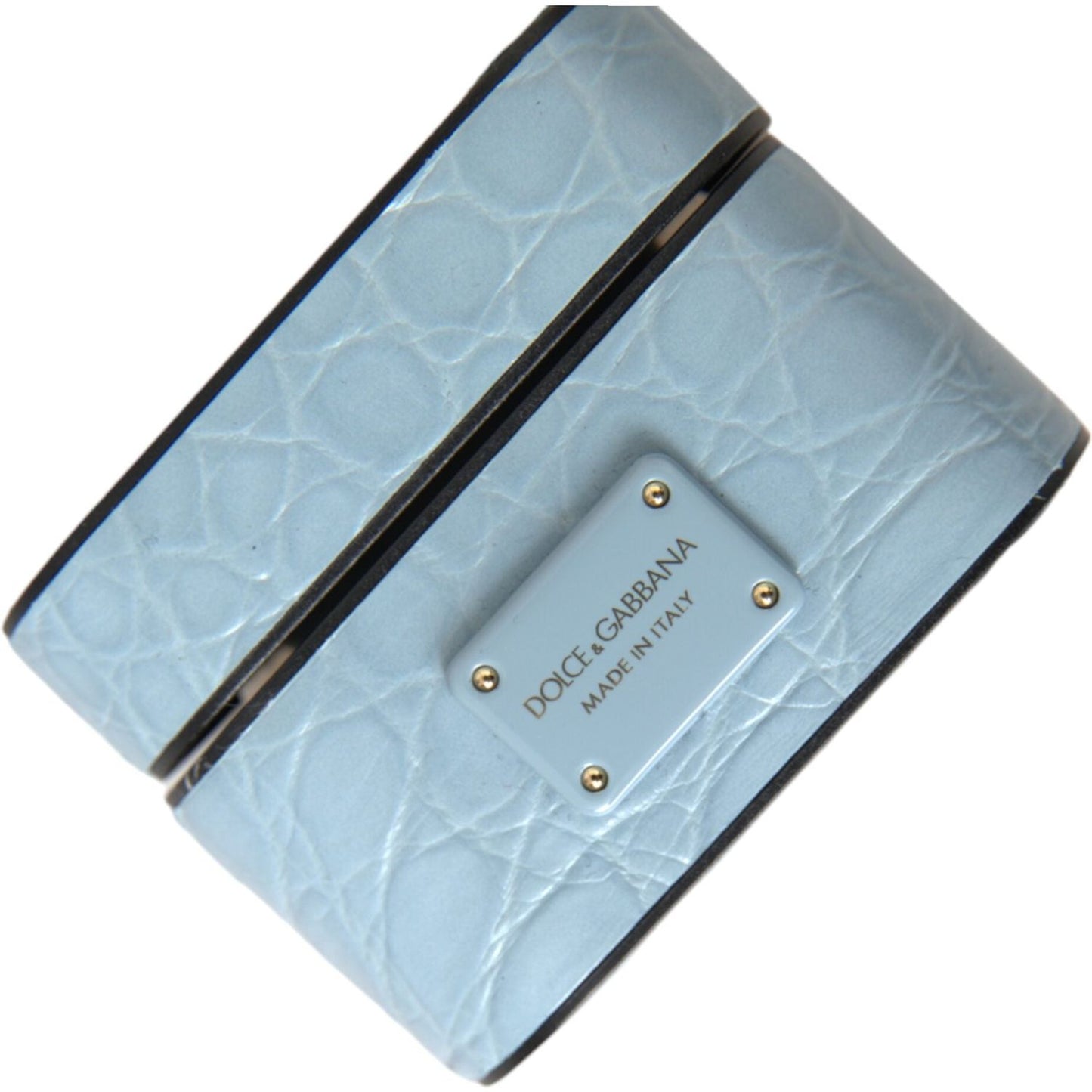 Dolce & Gabbana Light Blue Leather Metal Logo Plaque Airpods Case Dolce & Gabbana