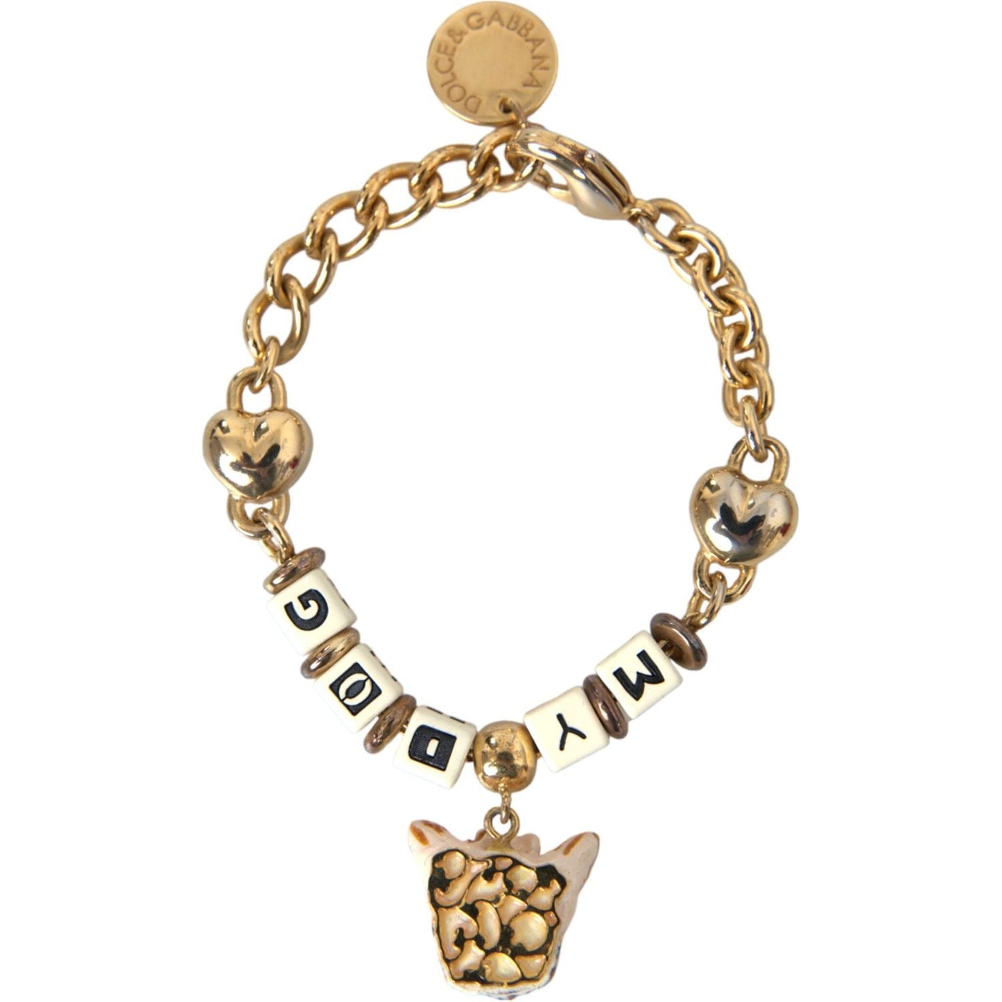 Dolce & Gabbana Gold Tone Brass Chain MY DOG Heart Bracelet Dolce & Gabbana