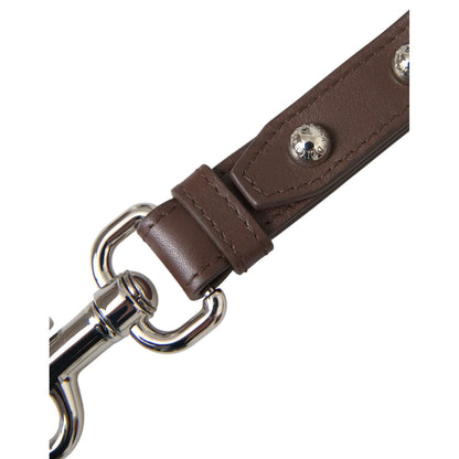 Dolce & Gabbana Brown Plain Leather Silver Brass Keyring Holder Keychain
