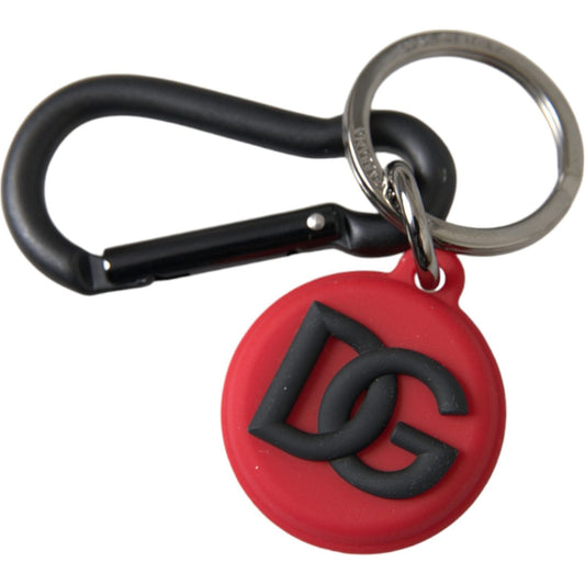 Dolce & Gabbana Red Rubber DG Logo Round Metal Brass Keyring Keychain Dolce & Gabbana