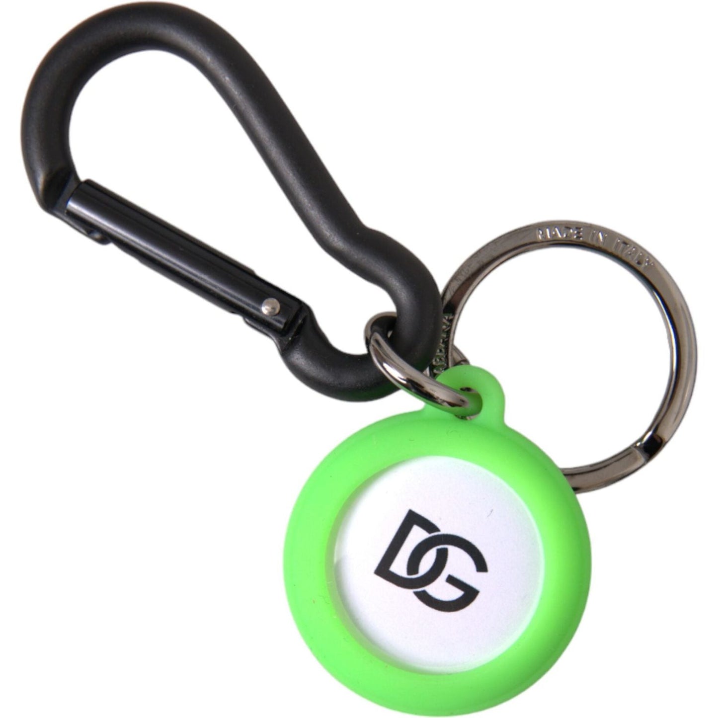 Dolce & Gabbana Green Rubber DG Logo Round Brass Metal Keyring Keychain Dolce & Gabbana