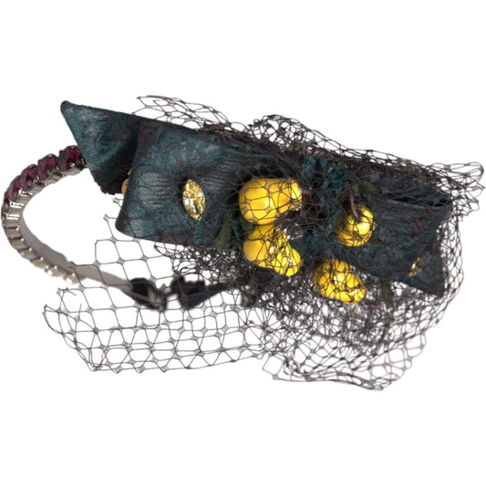 Dolce & Gabbana Black Lemons Sicily Purple Crystal Net Headband Diadem Dolce & Gabbana