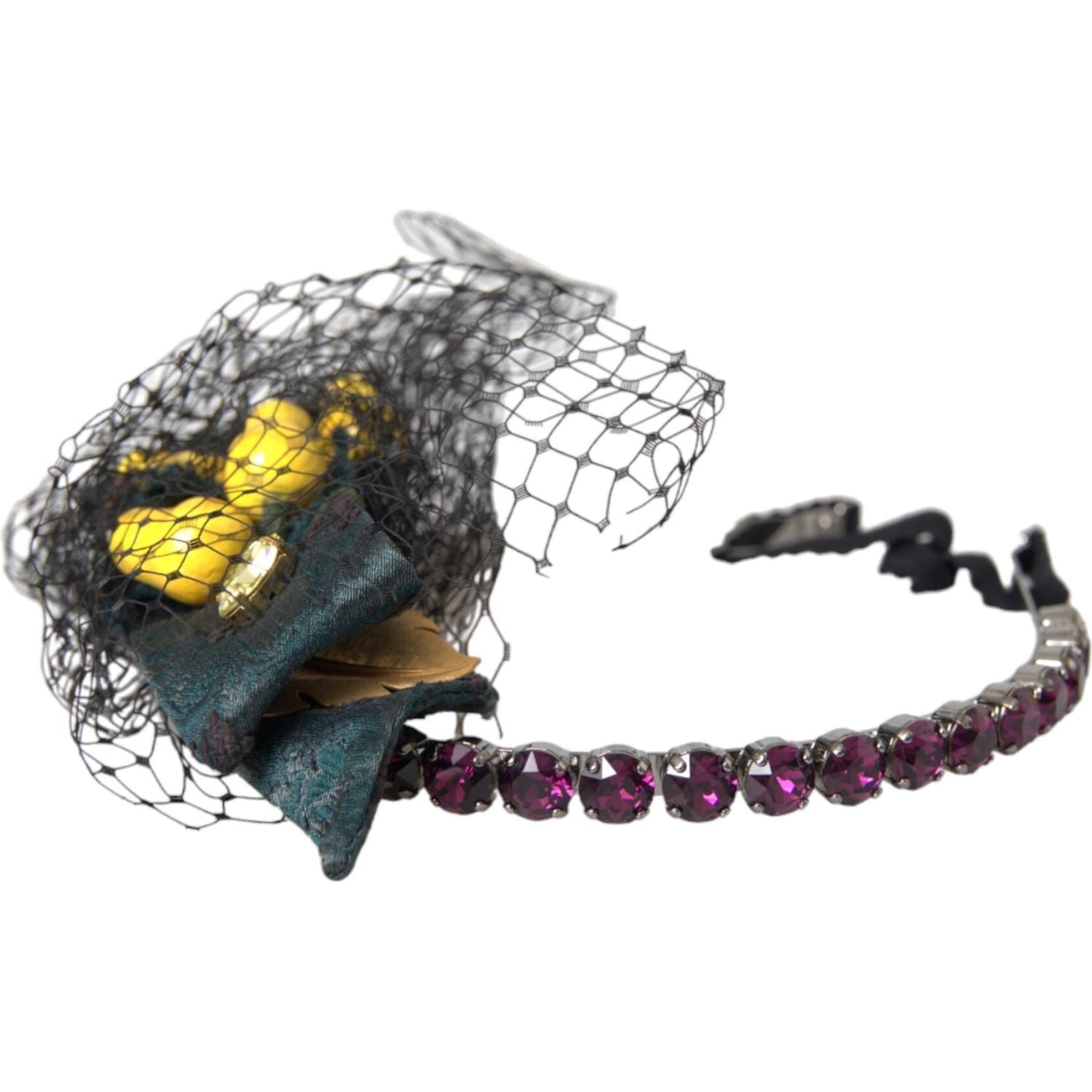 Dolce & Gabbana Black Lemons Sicily Purple Crystal Net Headband Diadem