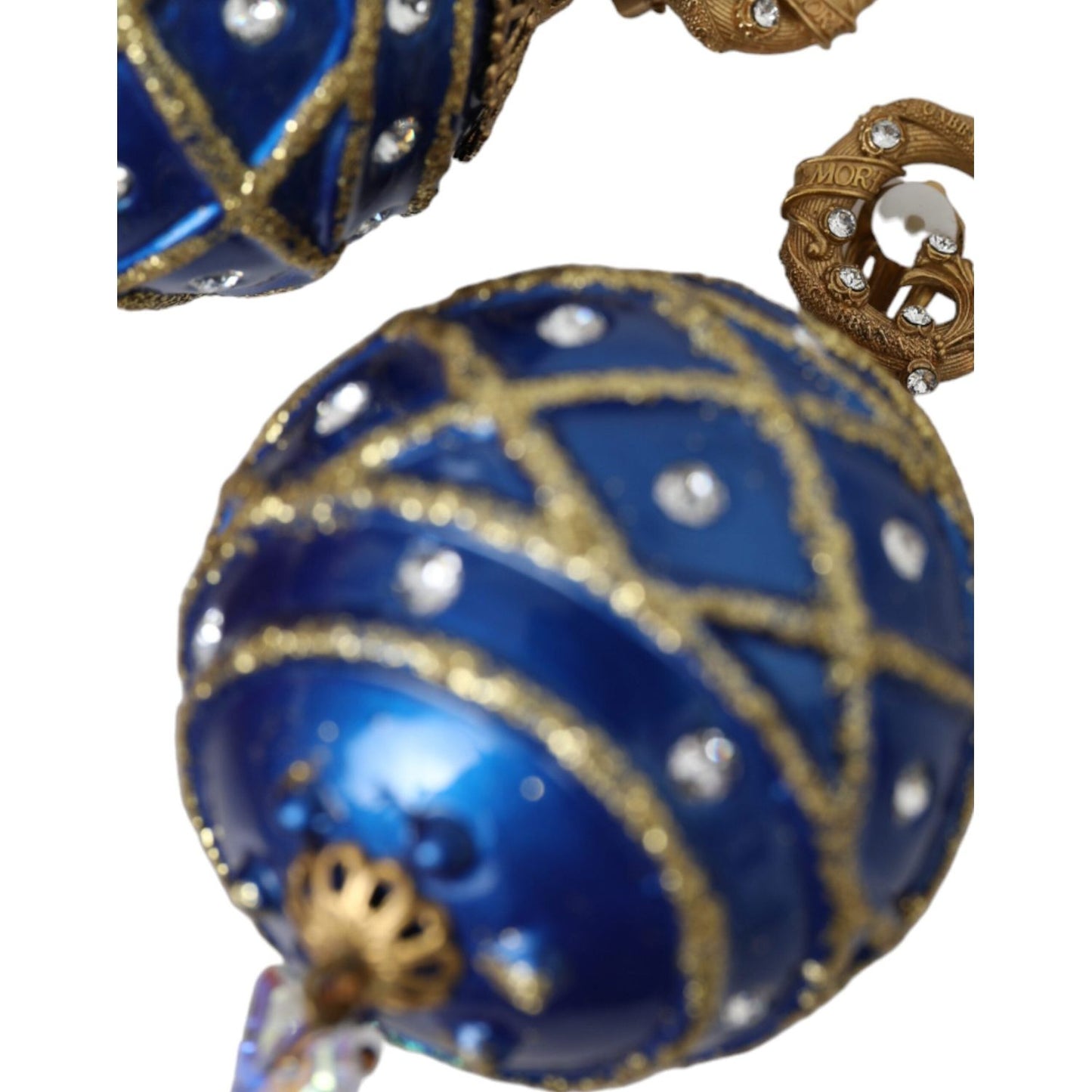 Dolce & Gabbana Gold Brass Blue Dangle Christmas Ball Crystal Clip On Earrings Dolce & Gabbana