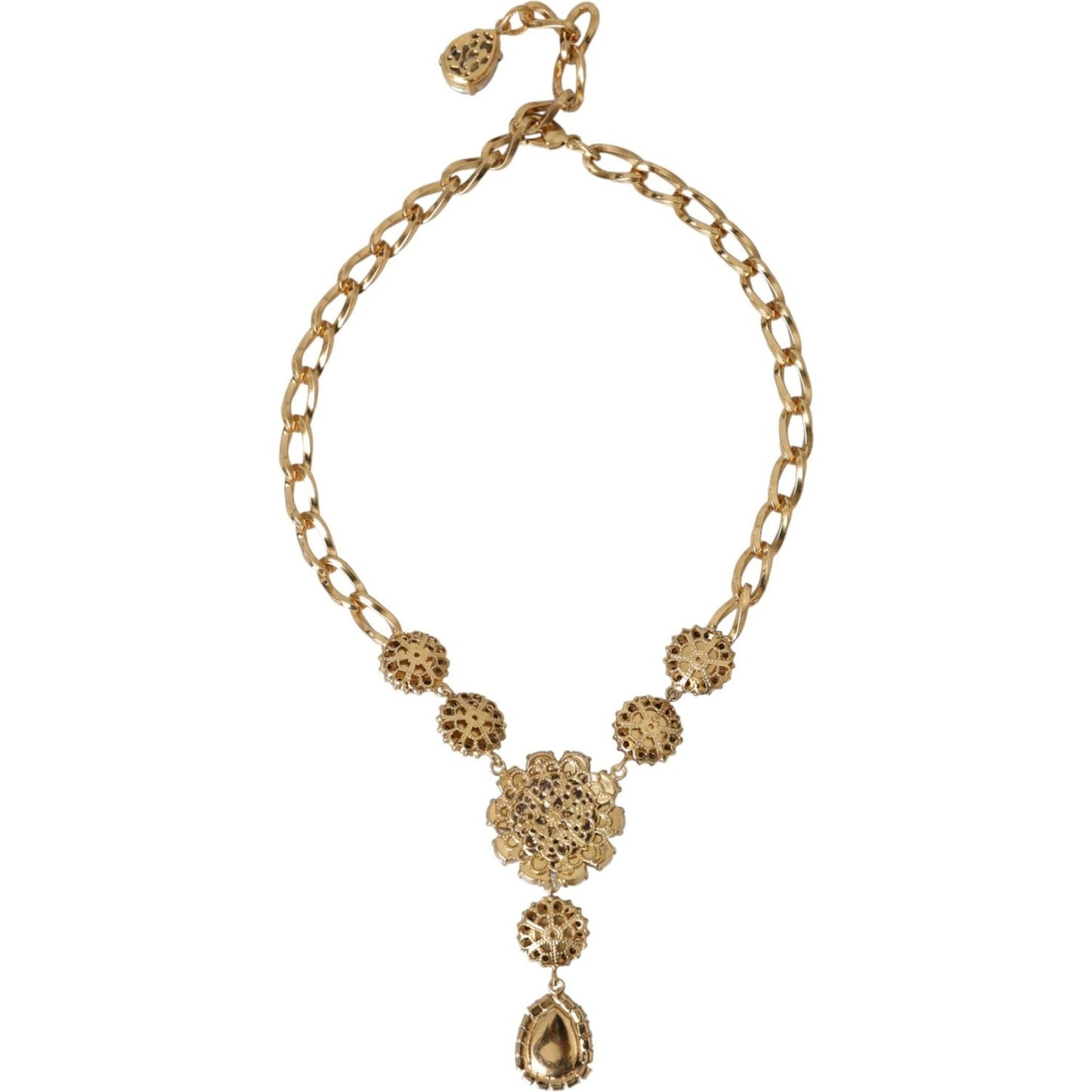 Dolce & Gabbana Gold Brass Crystal Purple Pink Pearl Pendants Necklace Dolce & Gabbana