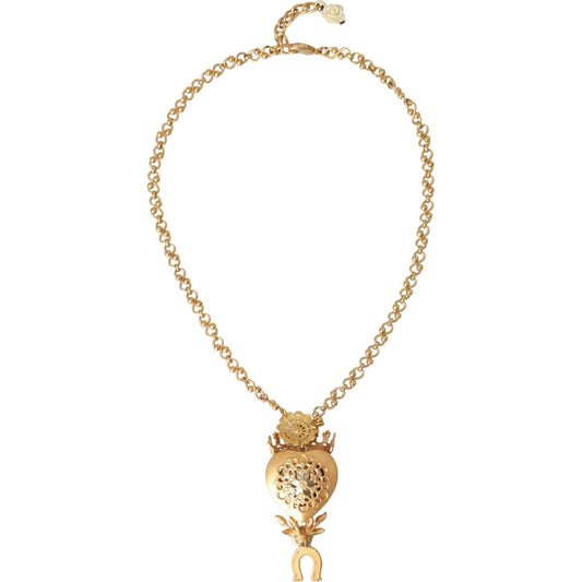 Dolce & Gabbana Gold Brass Chain Sacred Heart Crystal Charm Necklace Dolce & Gabbana