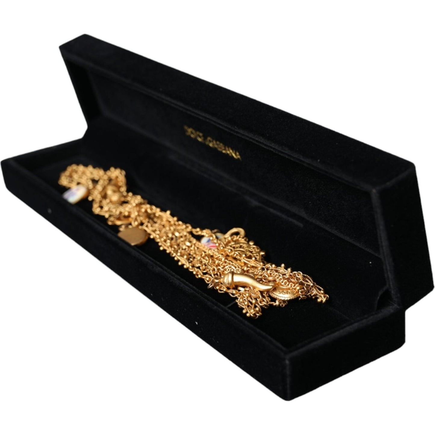 Dolce & Gabbana Gold Tone Chain Brass Charm Statement Sicily Necklace Dolce & Gabbana