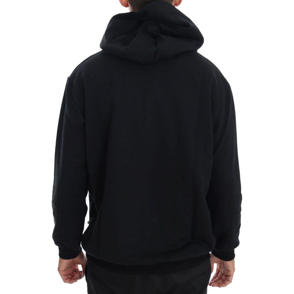 Daniele Alessandrini Elegant Black Cotton Hooded Sweater Daniele Alessandrini