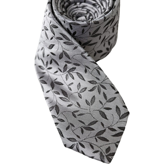 Gray Leaves 100% Silk Adjustable Tie