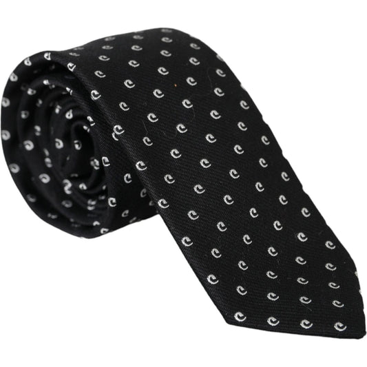 Black Logo Cotton Blend Adjustable Tie