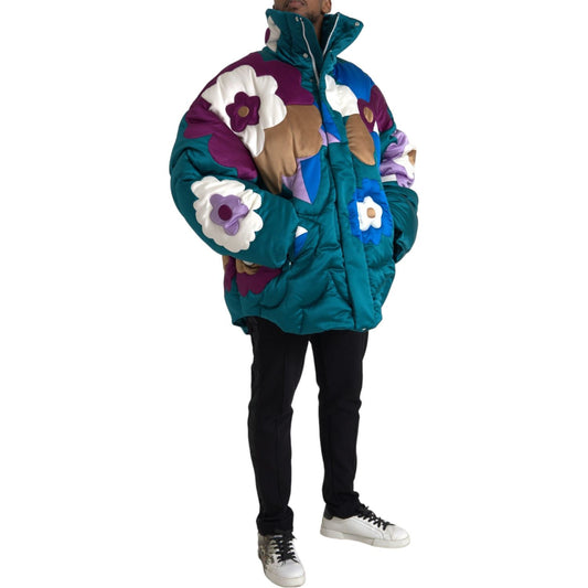 Multicolor Floral Windbreaker Puffer Jacket