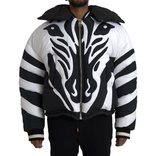 Black White Stripes Hooded Puffer Jacket