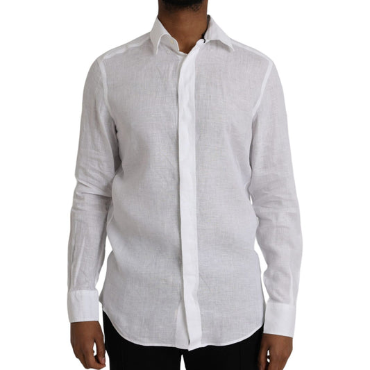 Dolce & Gabbana White Linen Long Sleeve Dress MARTINI Shirt Dolce & Gabbana