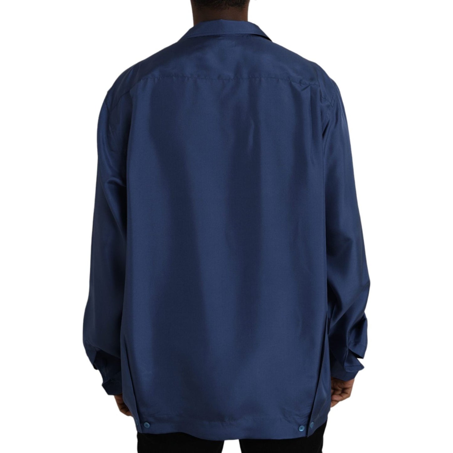 Dolce & Gabbana Blue Silk Long Sleeve Lounge Casual Shirt Dolce & Gabbana