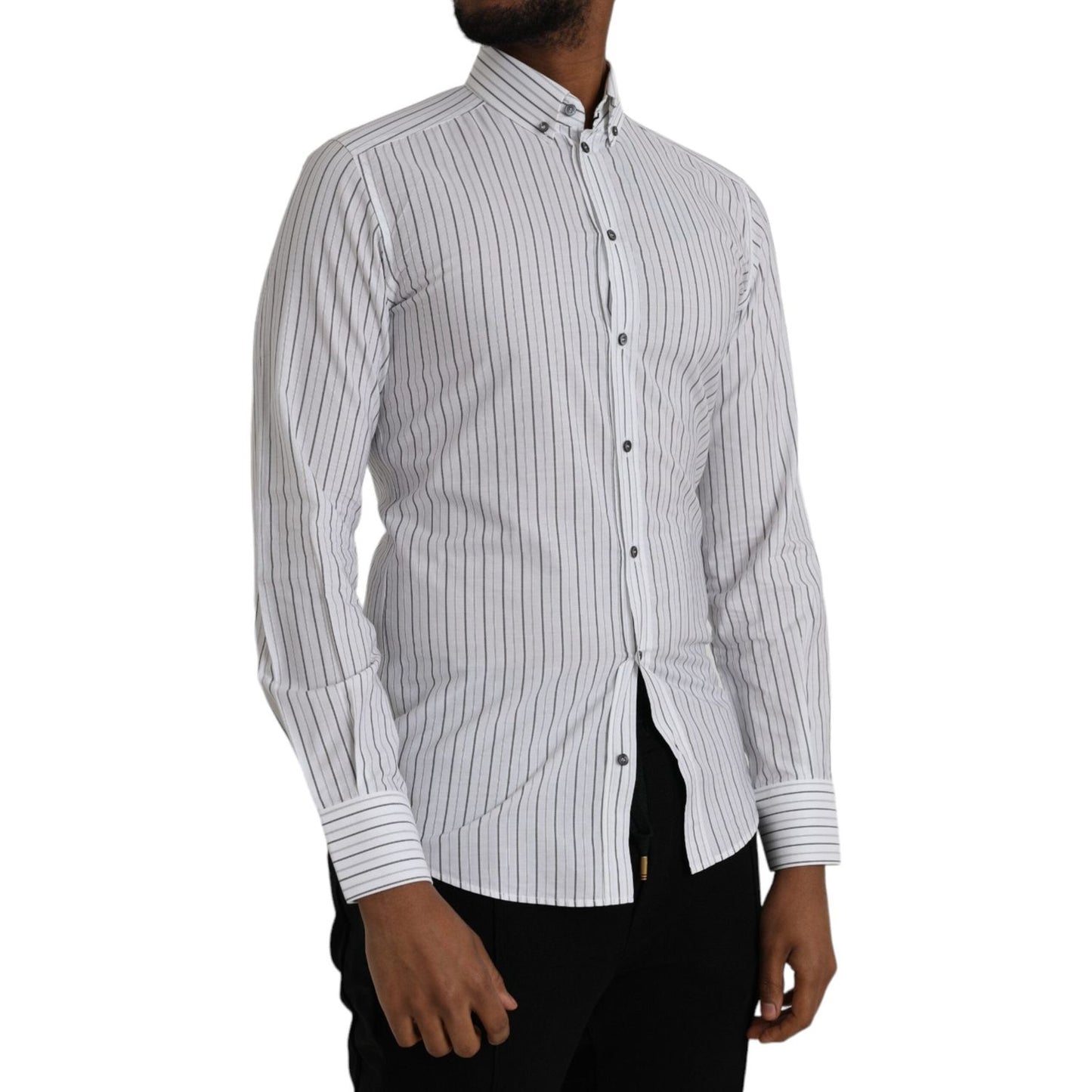 Dolce & Gabbana Black White Striped Formal Dress GOLD Shirt Dolce & Gabbana