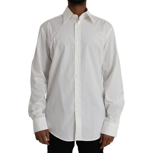 Dolce & Gabbana White Cotton Dress Slim Fit GOLD Shirt Dolce & Gabbana