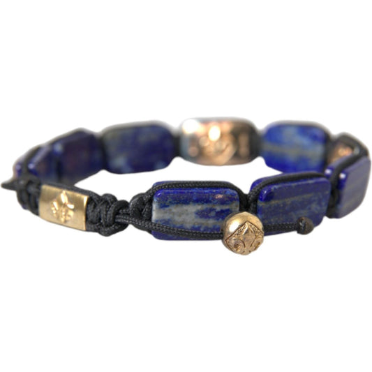 Flat Bead Blue Lapis White CZ 925 Bracelet Mens