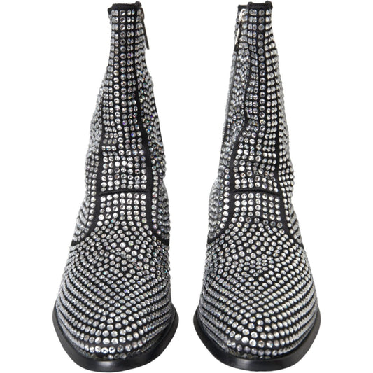 Black Rhinestone Crystal Chelsea Boots Shoes