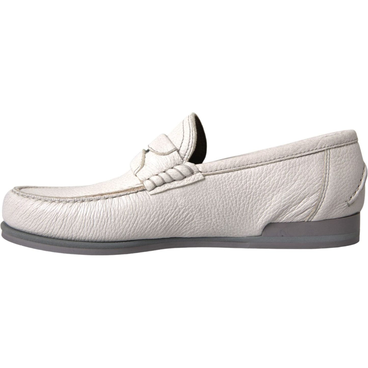 Dolce & Gabbana White Gray Leather Slip Mocassin Shoes Loafer Dolce & Gabbana