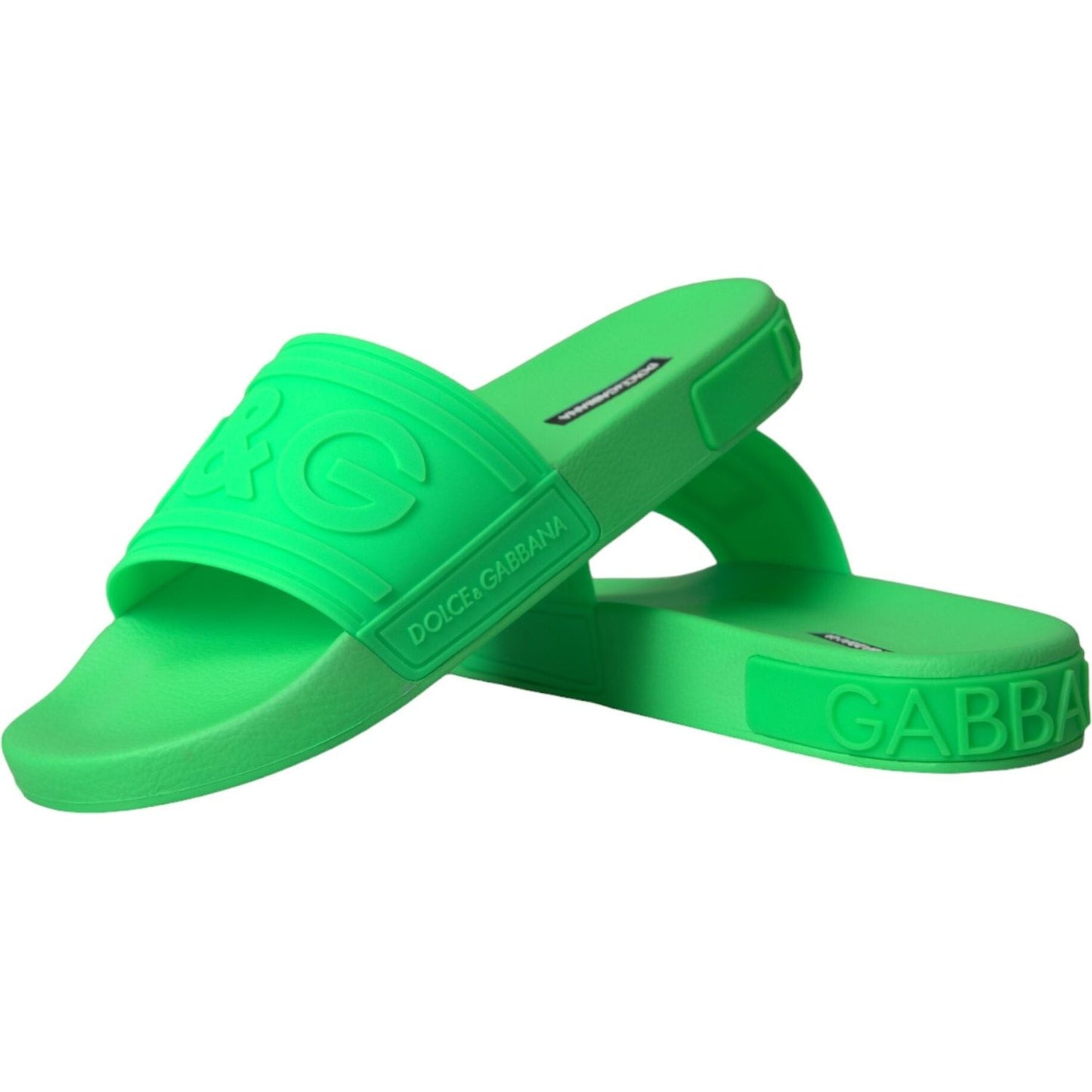 Dolce & Gabbana Green Leather Slides Sandals Beachwear Shoes Dolce & Gabbana