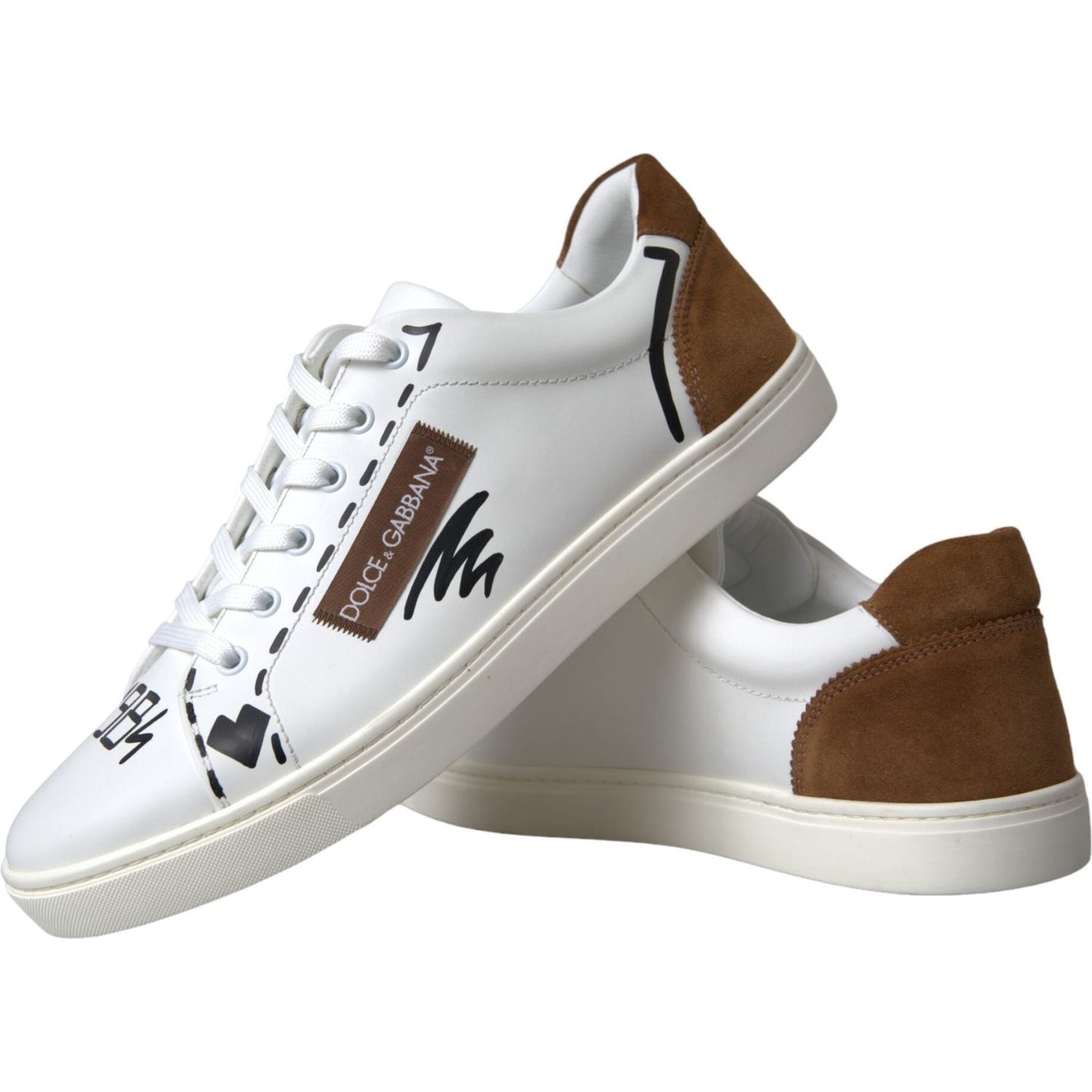 Dolce & Gabbana White Brown Leather Logo Low Top Sneakers Shoes Dolce & Gabbana