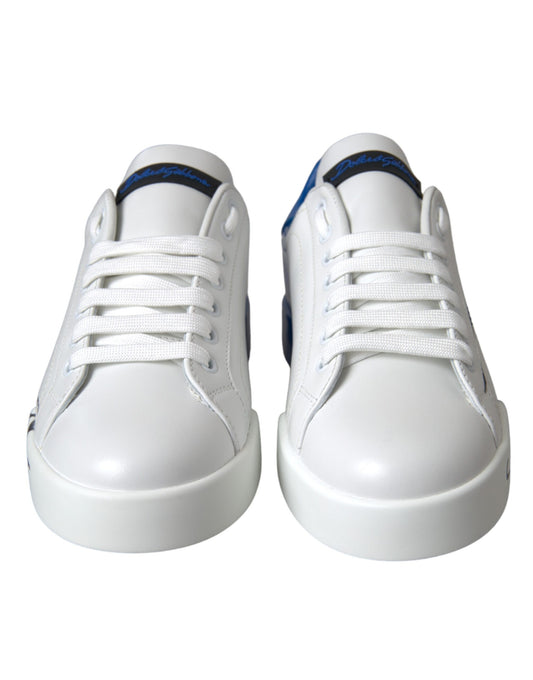 Dolce & Gabbana White Blue Leather Logo Low Top Sneakers Shoes Dolce & Gabbana