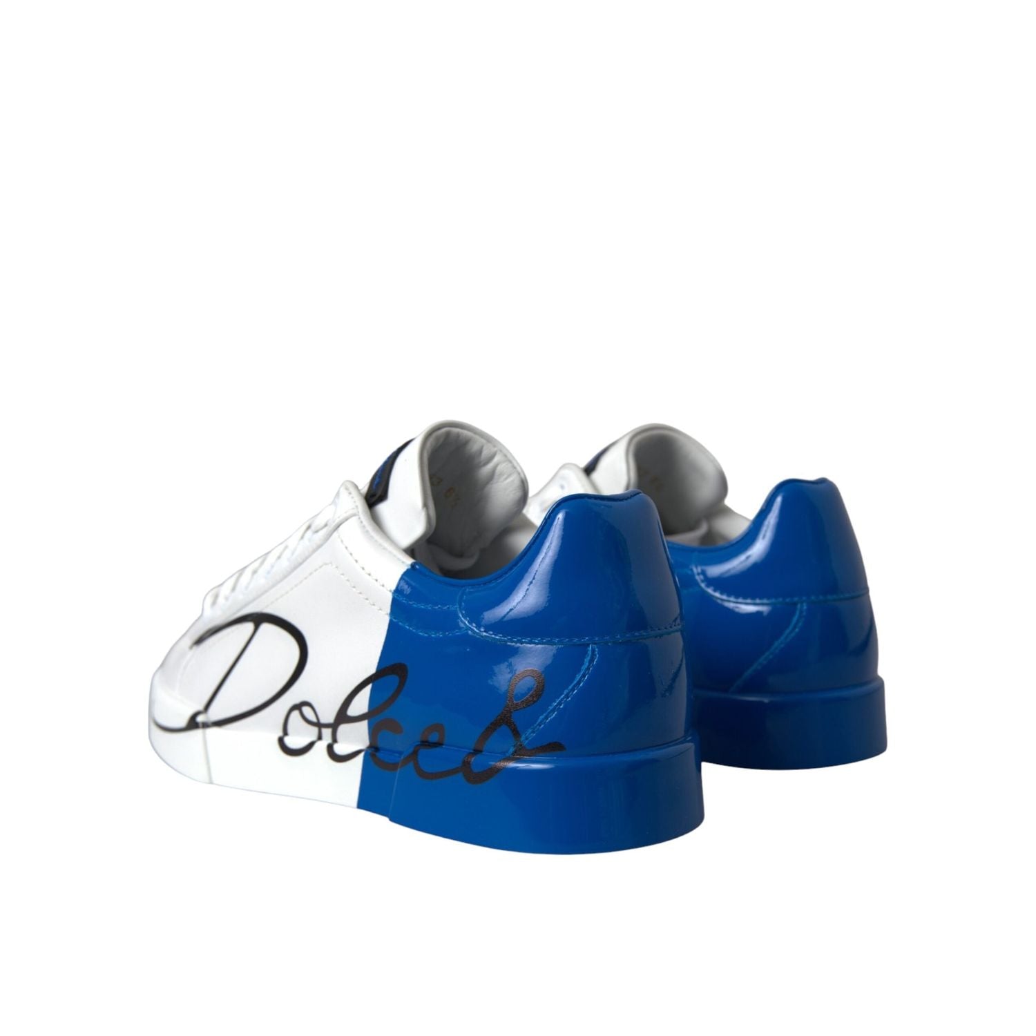 Dolce & Gabbana White Blue Leather Logo Low Top Sneakers Shoes