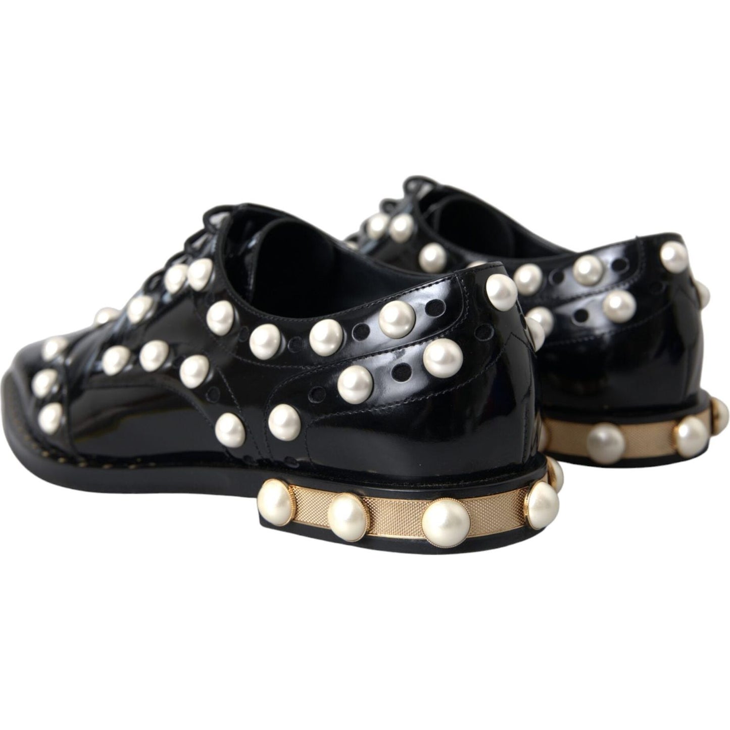 Dolce & Gabbana Black Leather Faux Pearl Dress Broque Shoes Dolce & Gabbana