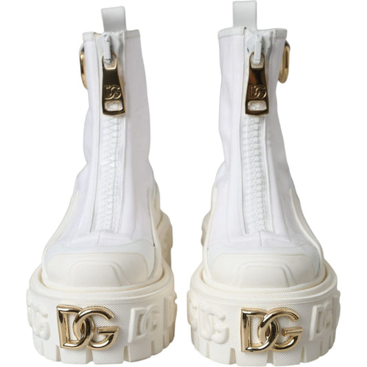 White Leather Rubber Logo Ankle Boots Shoes