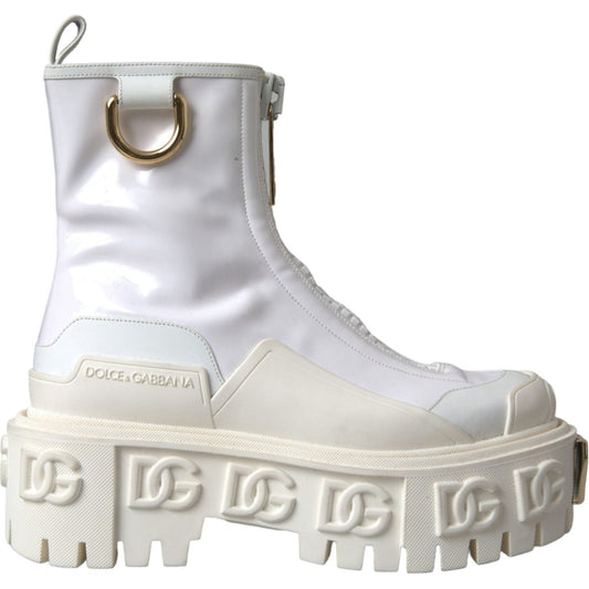 White Leather Rubber Logo Ankle Boots Shoes