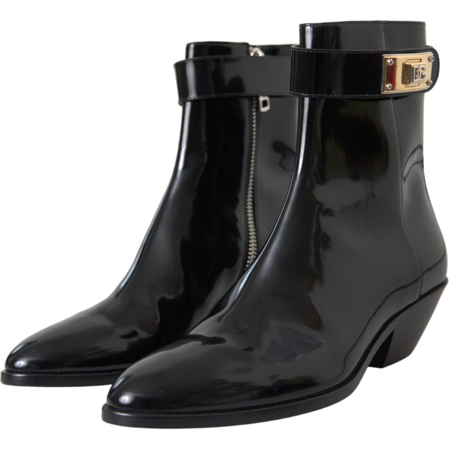 Dolce & Gabbana Black Logo Appliqué Leather Ankle Boots Shoes Dolce & Gabbana