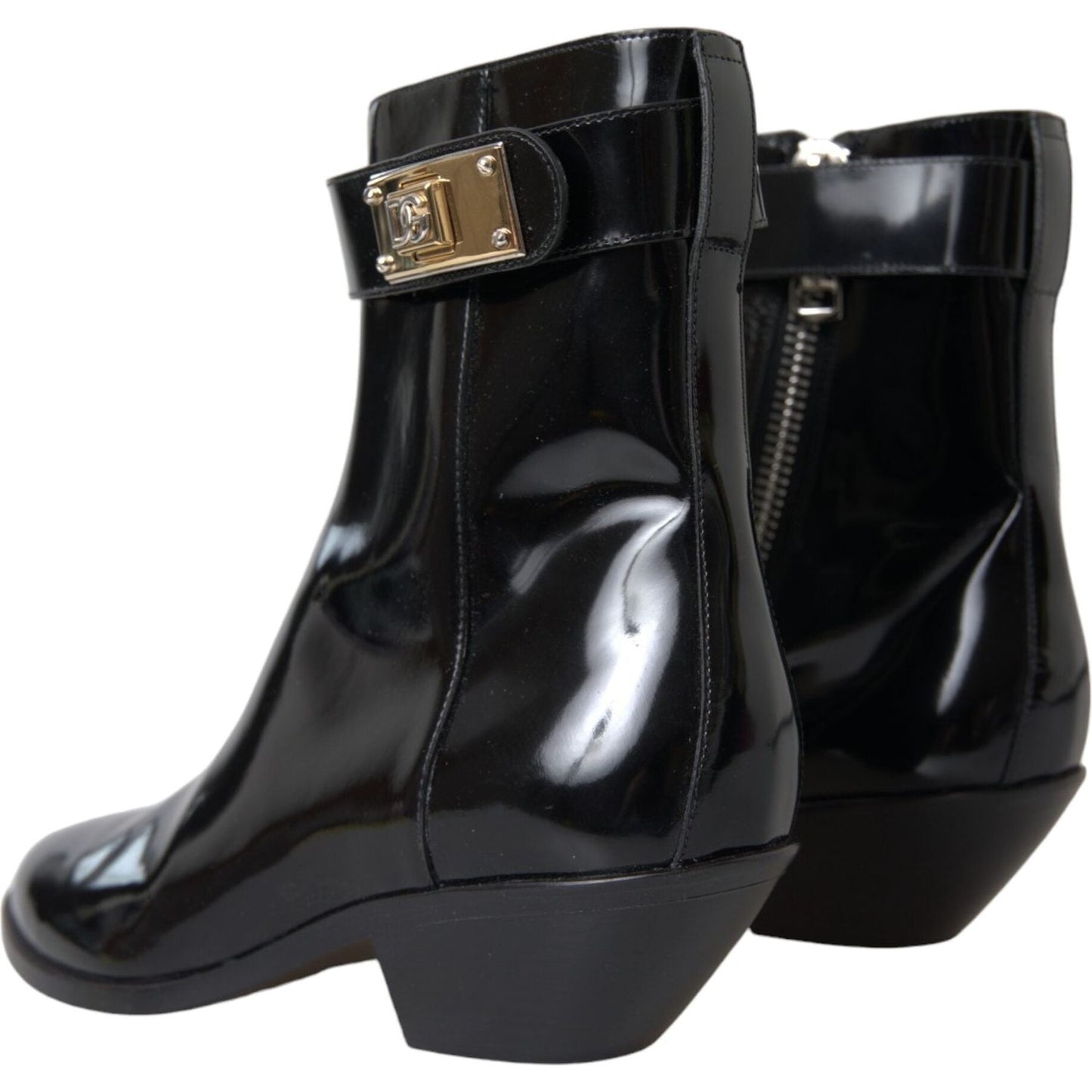 Dolce & Gabbana Black Logo Appliqué Leather Ankle Boots Shoes Dolce & Gabbana