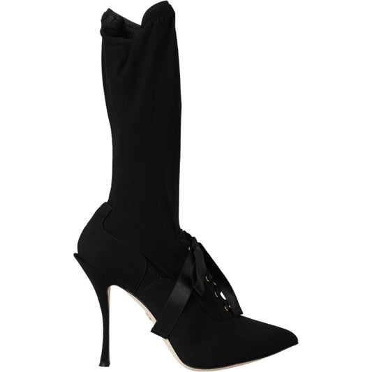 Black Stiletto Heels Mid Calf Boots Shoes