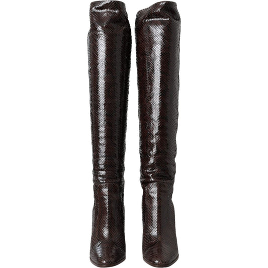 Brown Exotic Leather Heels High Boots Shoes