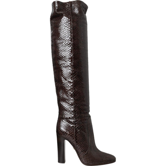 Brown Exotic Leather Heels High Boots Shoes