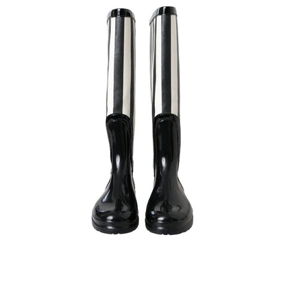 Dolce & Gabbana Black Rubber Knee High Flat Boots Shoes