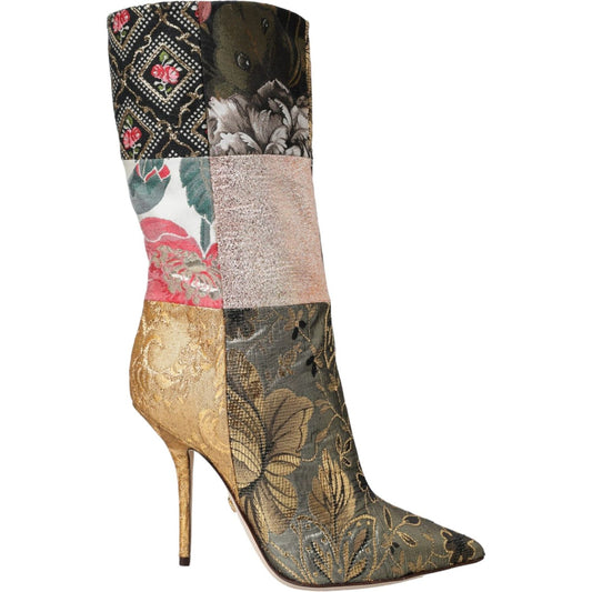 Multicolor Patchwork Print Heeled Boots Shoes