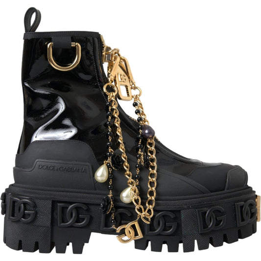 Black Rubber Embellished Trekking Boots Shoes