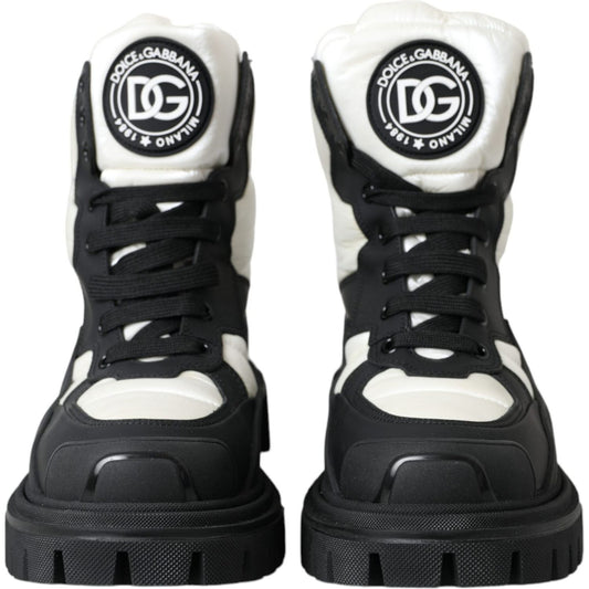 Black White Logo Padded Trekking Boots Shoes