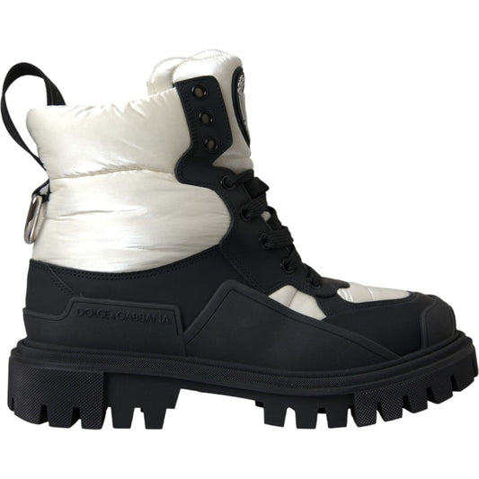 Black White Logo Padded Trekking Boots Shoes