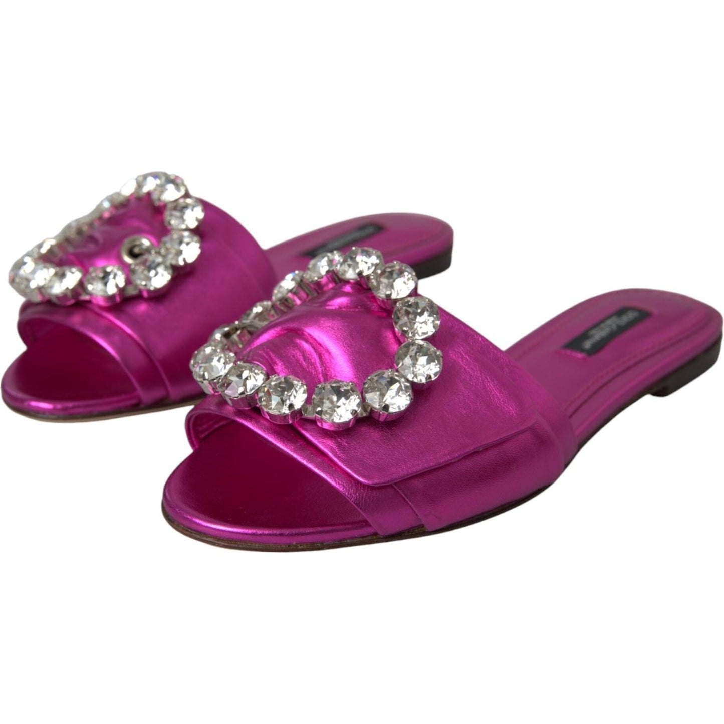 Dolce & Gabbana Fuchsia Crystal Leather Flats Sandals Shoes Dolce & Gabbana