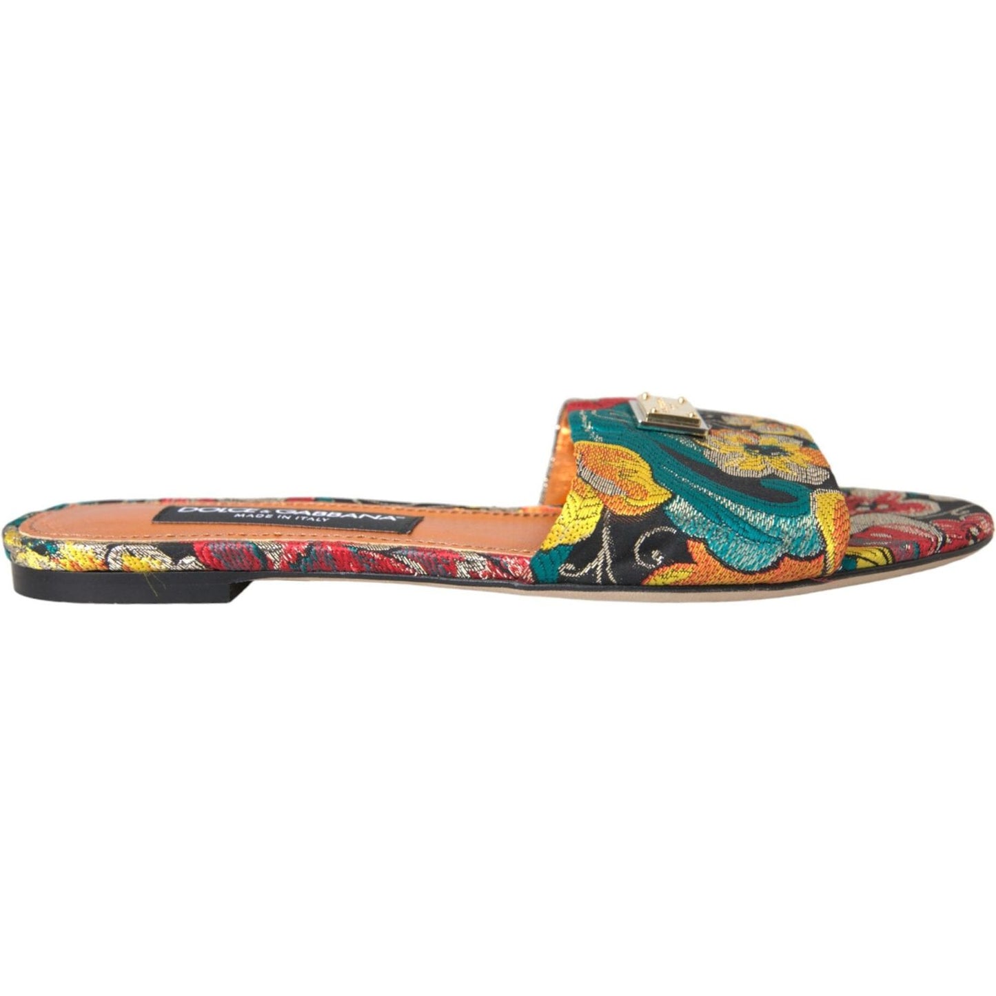 Dolce & Gabbana Multicolor Floral Brocade Logo Flats Sandals Shoes Dolce & Gabbana