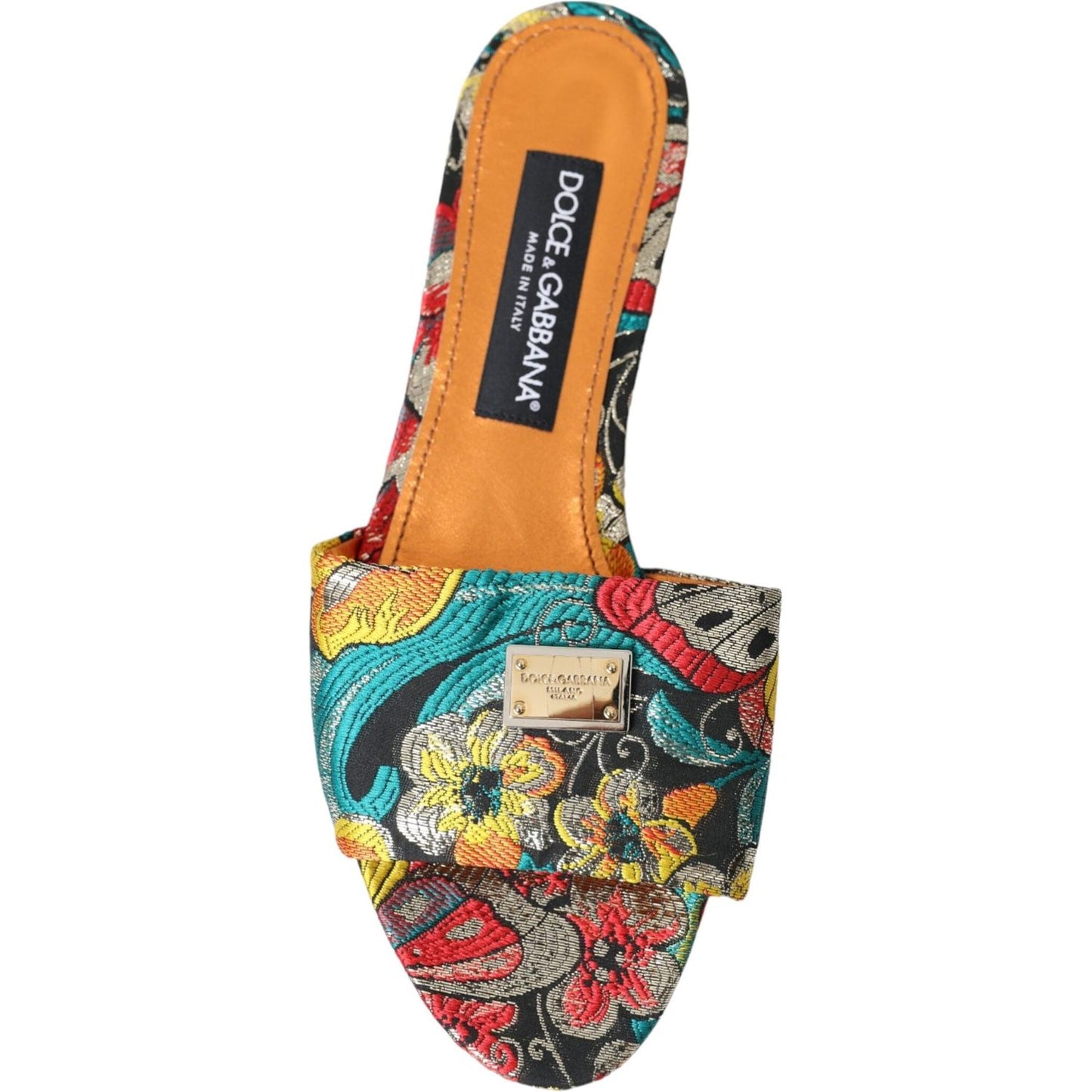 Dolce & Gabbana Multicolor Floral Brocade Logo Flats Sandals Shoes Dolce & Gabbana