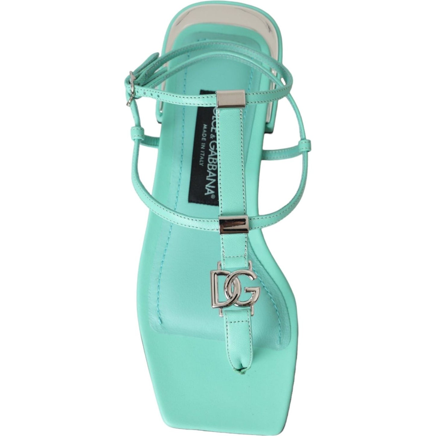 Dolce & Gabbana Aqua Green Leather Ankle Strap Flats Sandals Shoes Dolce & Gabbana