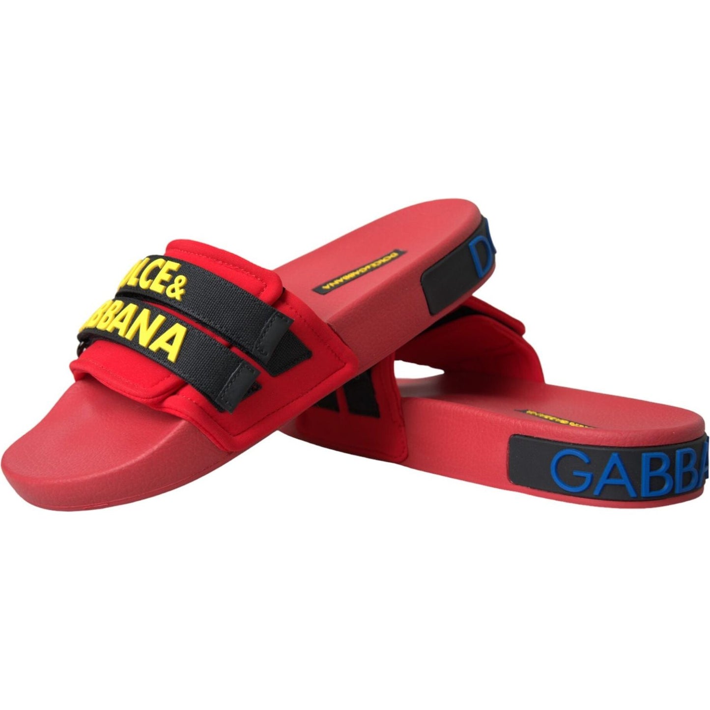 Dolce & Gabbana Red Black Logo Beachwear Flats Sandals Shoes Dolce & Gabbana